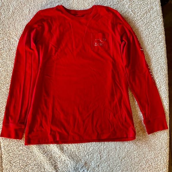 NWOT Red Vineyard Vines Long Sleeve Logo T-Shirt Girls Size L (14) - Picture 1 of 5